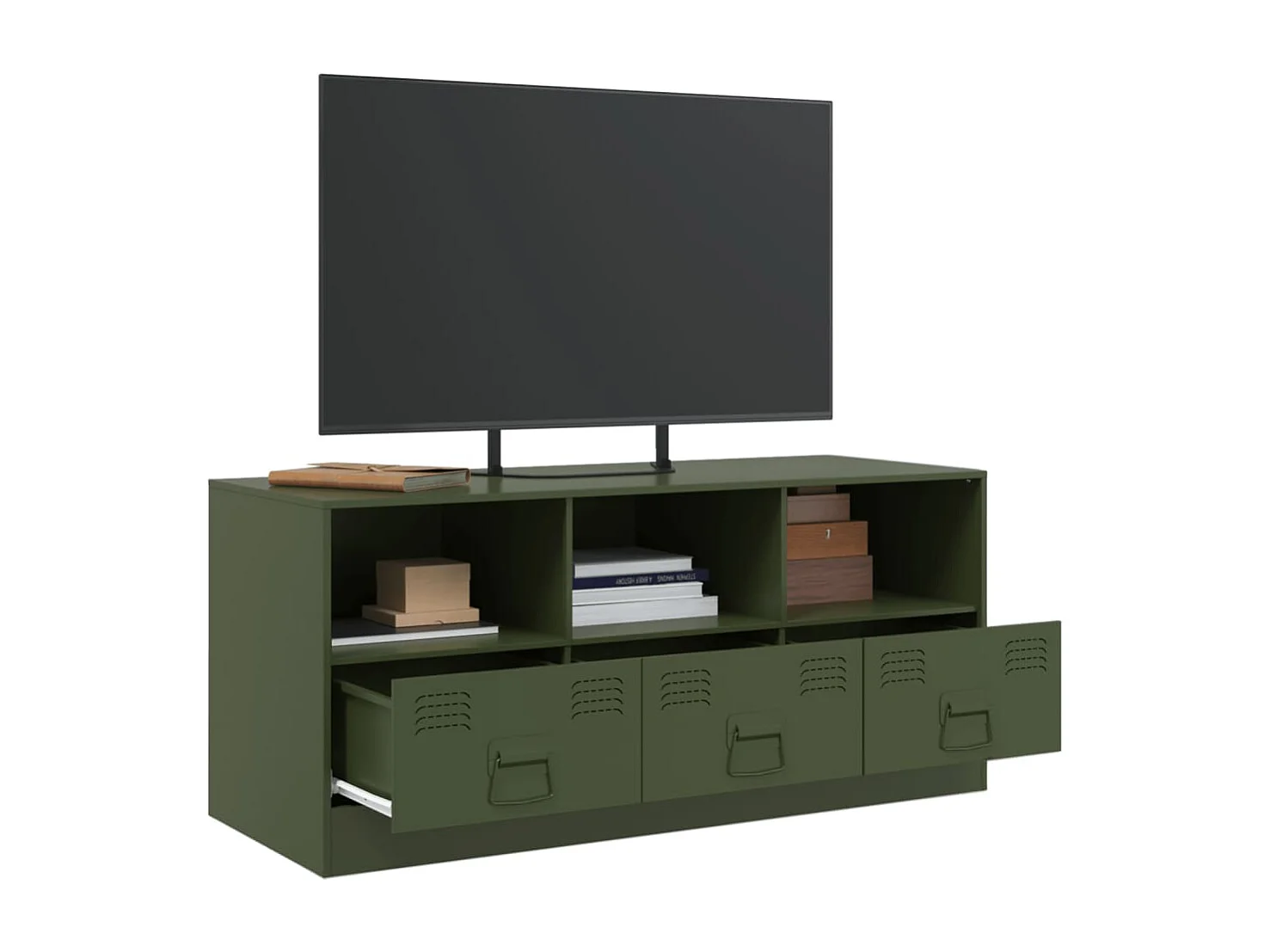 Meuble TV vert olive 99x39x44 cm acier