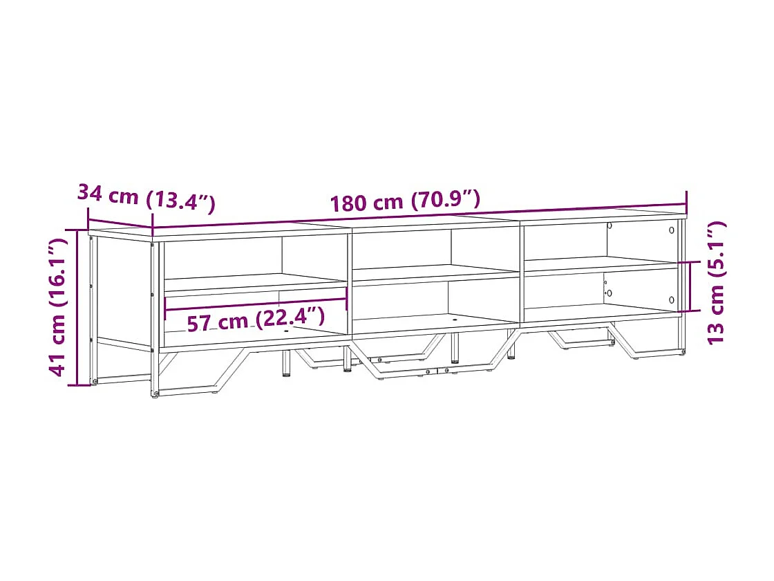 Meuble TV chêne fumé 180x34x41 cm bois d'ingénierie
