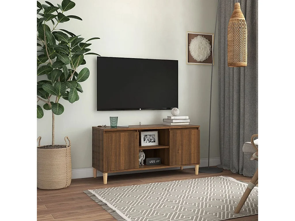 Meuble TV avec pieds en bois massif Chêne marron 103,5x35x50 cm