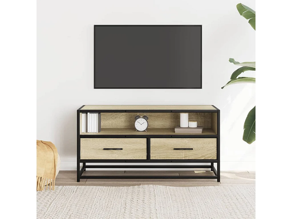 Meuble TV chêne sonoma 80x34,5x40 cm bois d'ingénierie et métal