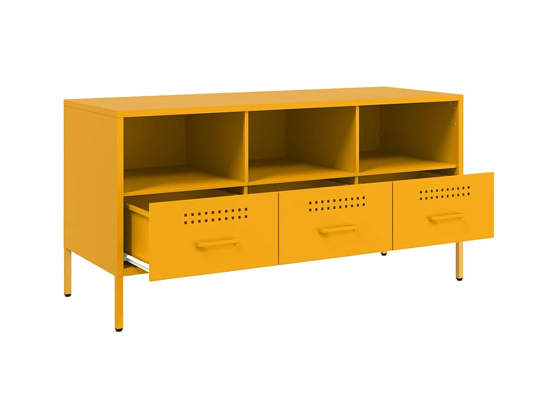 Meuble TV jaune moutarde 100,5x39x50,5 cm acier laminé à froid