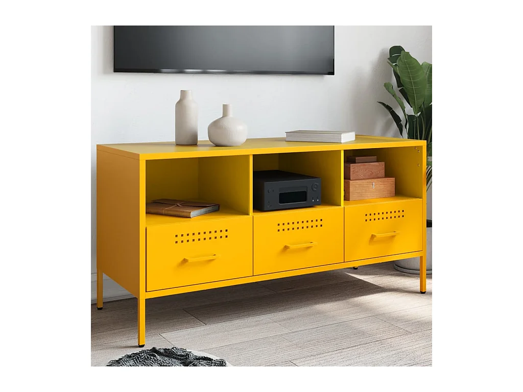 Meuble TV jaune moutarde 100,5x39x50,5 cm acier laminé à froid