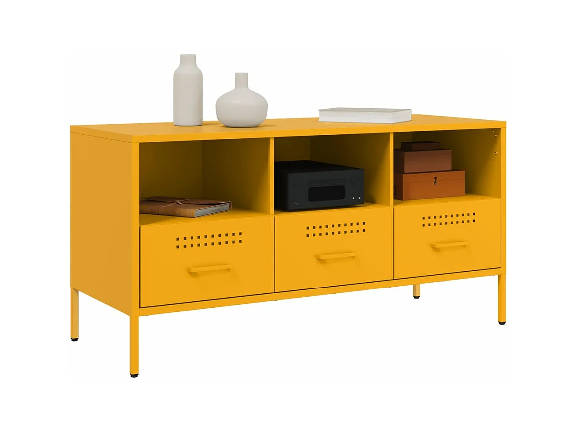 Meuble TV jaune moutarde 100,5x39x50,5 cm acier laminé à froid