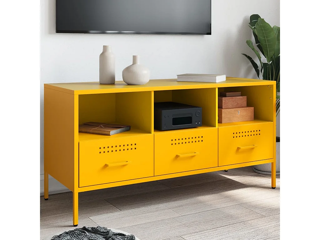 Meuble TV jaune moutarde 100,5x39x50,5 cm acier laminé à froid