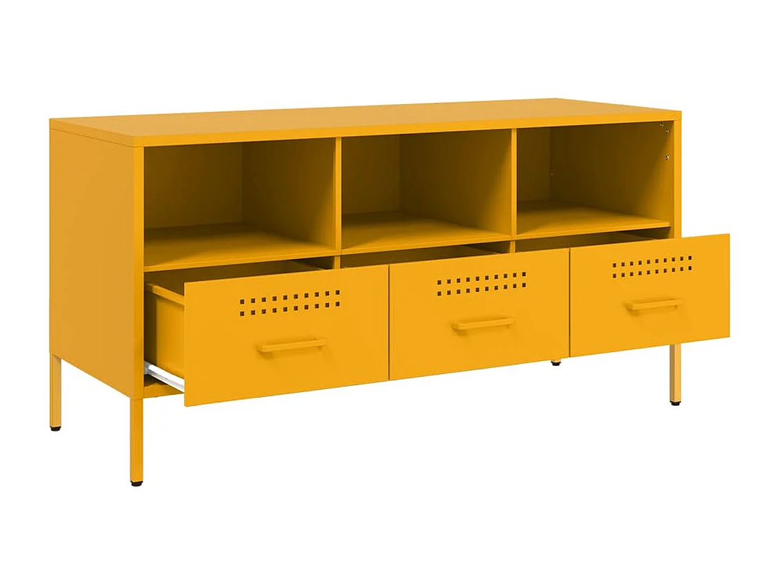 Meuble TV jaune moutarde 100,5x39x50,5 cm acier laminé à froid