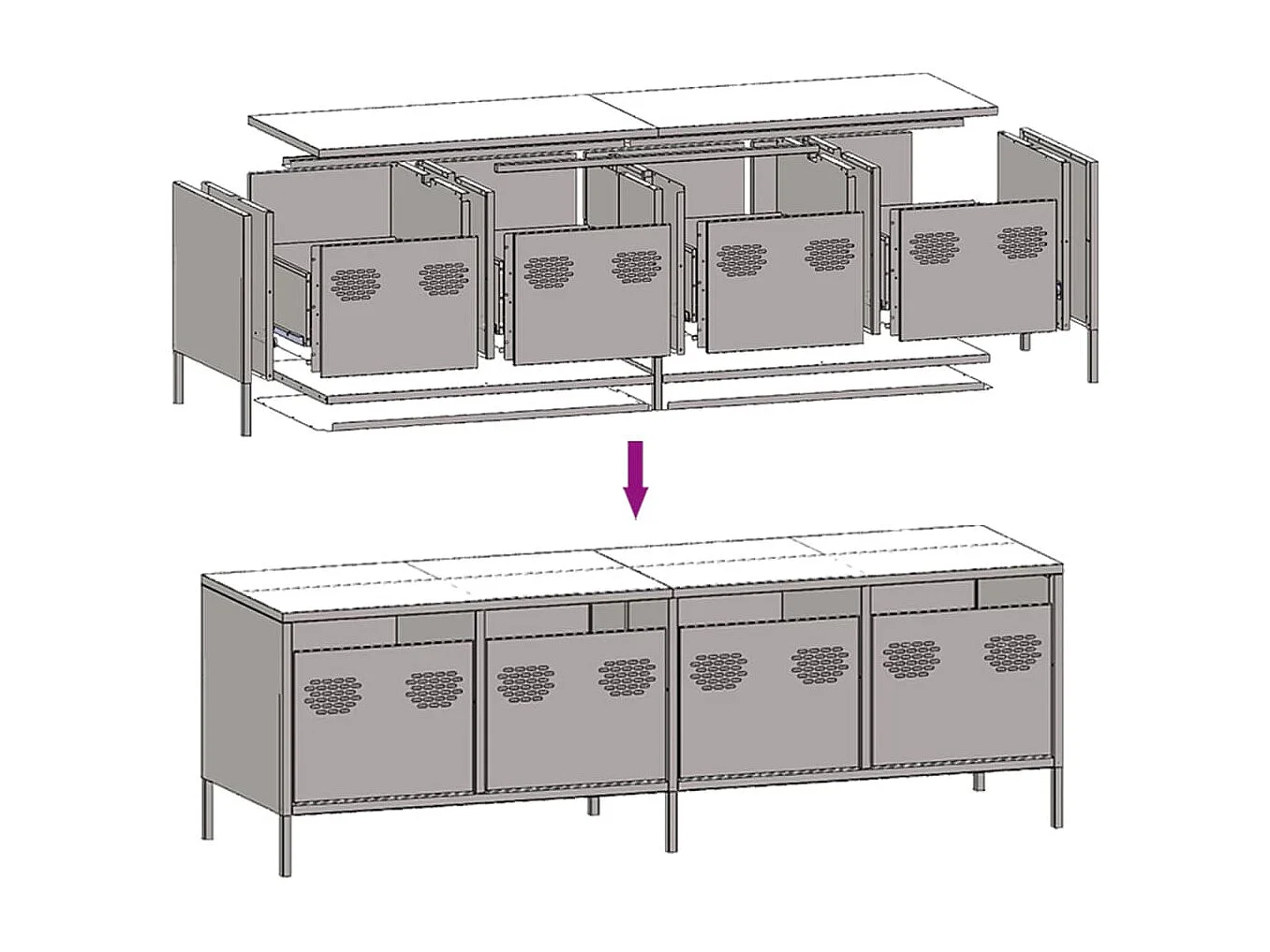 Meuble TV anthracite 135x39x43,5 cm acier laminé à froid