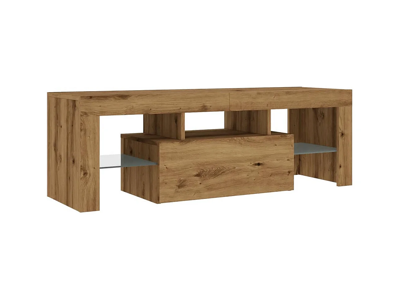Tv-meubel met LED 120x36,5x40 cm bewerkt hout artisanaal eiken