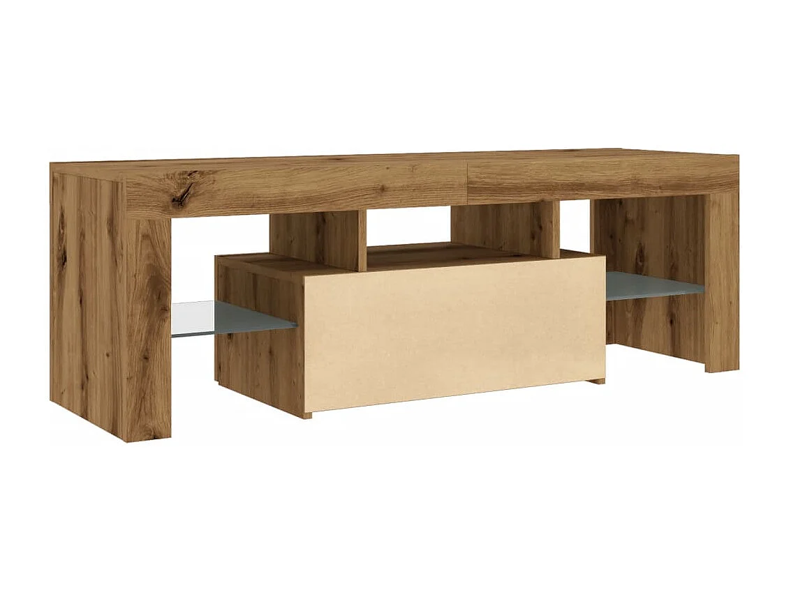 Tv-meubel met LED 120x36,5x40 cm bewerkt hout artisanaal eiken