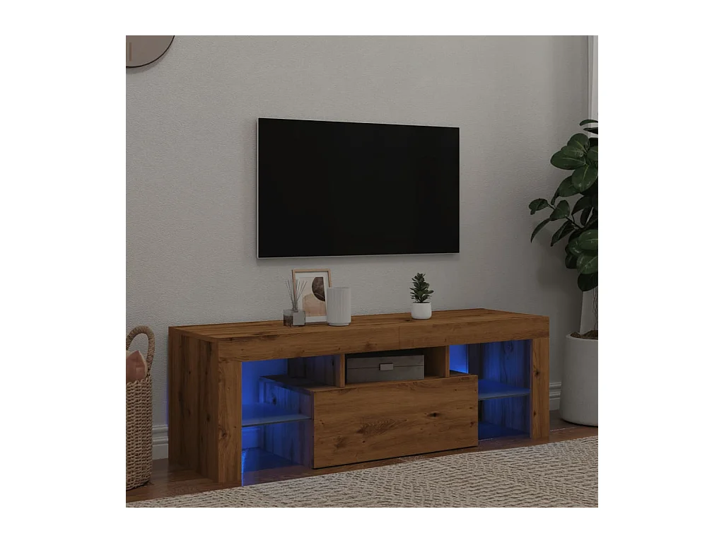 Meuble TV avec lumières LED chêne artisanal bois d'ingénierie