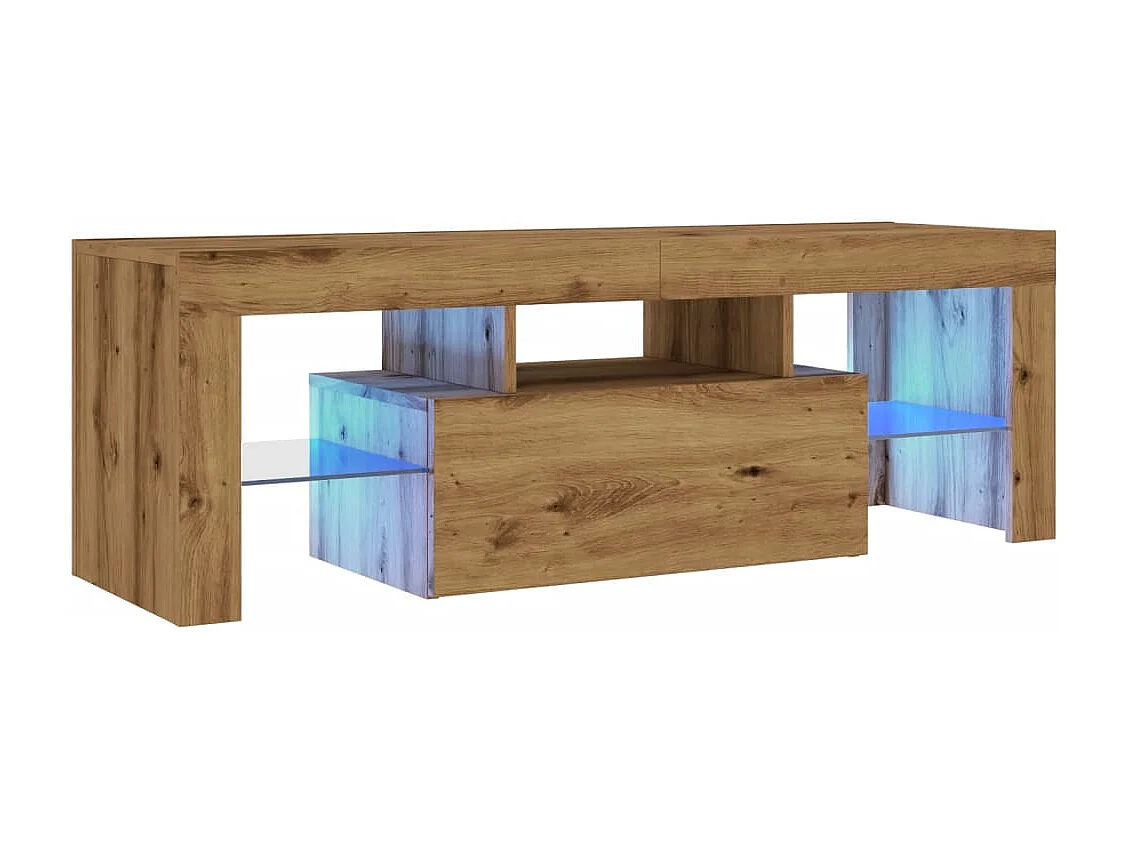 Meuble TV avec lumières LED chêne artisanal bois d'ingénierie