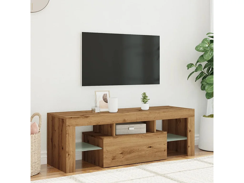 Meuble TV avec lumières LED chêne artisanal bois d'ingénierie