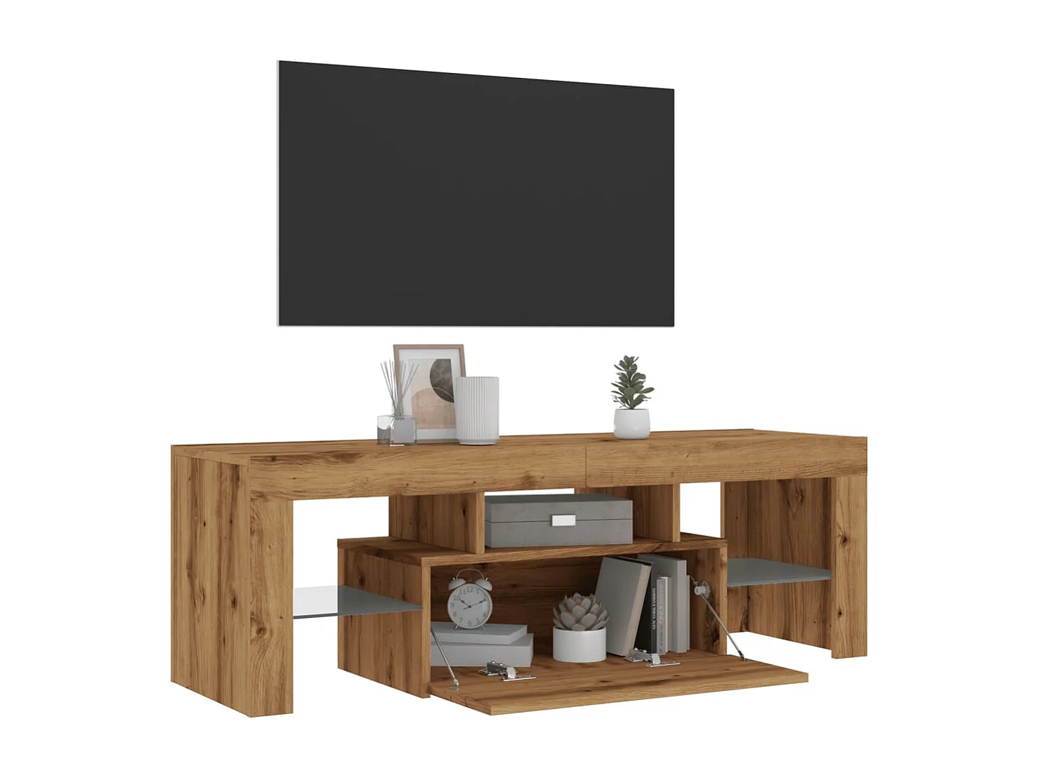 Meuble TV avec lumières LED chêne artisanal bois d'ingénierie