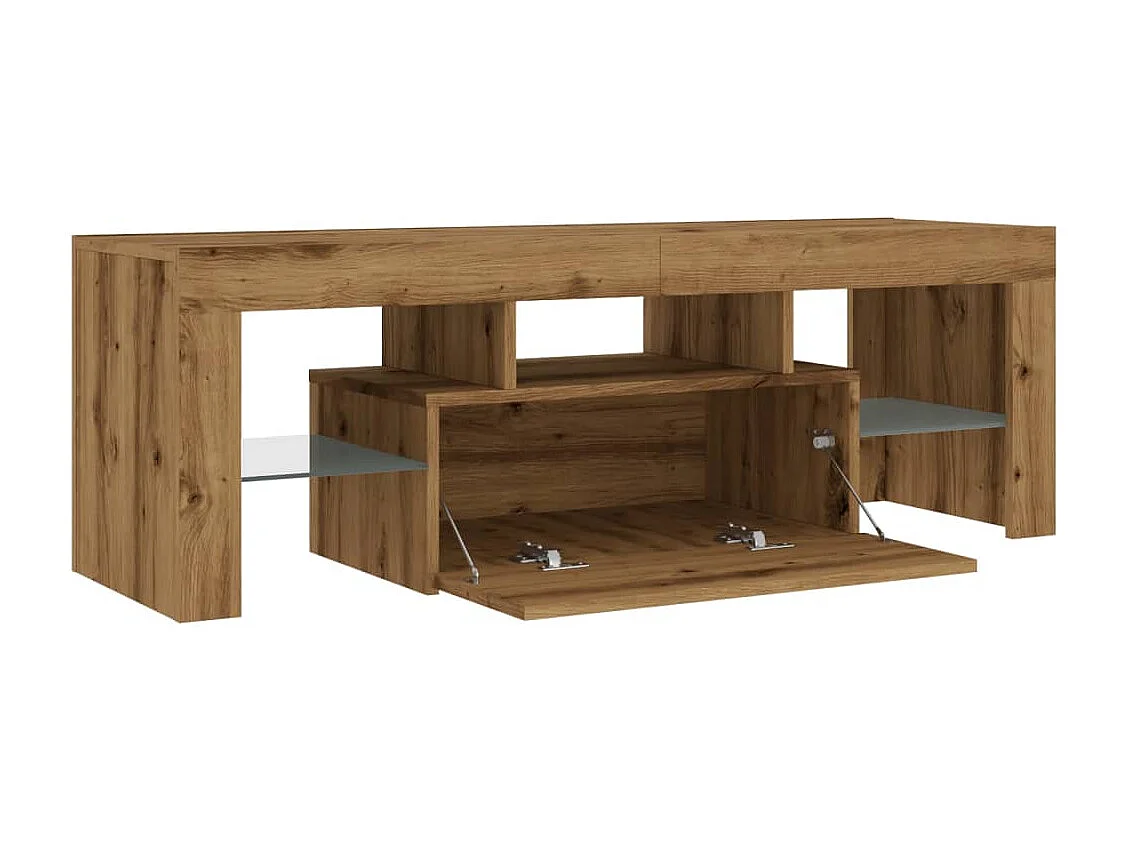 Meuble TV avec lumières LED chêne artisanal bois d'ingénierie