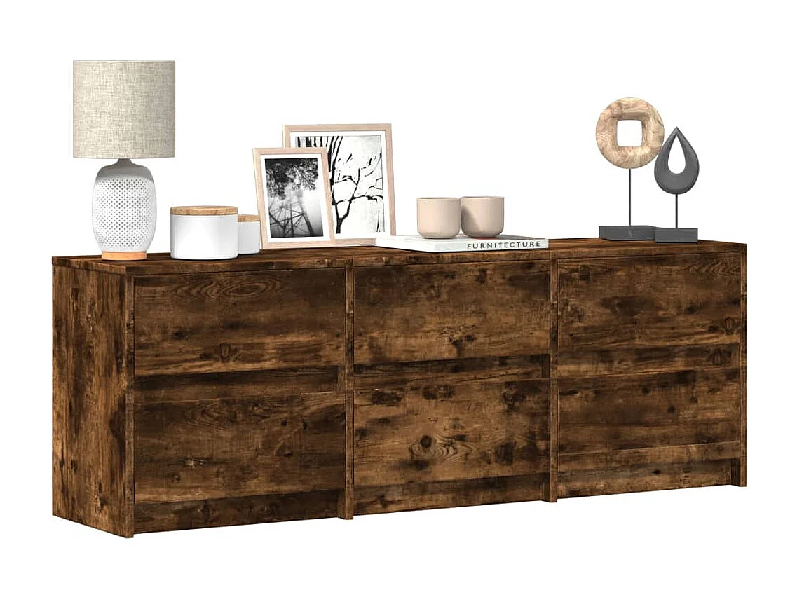 Tv-meubel met LED 140x34x50 cm bewerkt hout gerookt eikenkleur