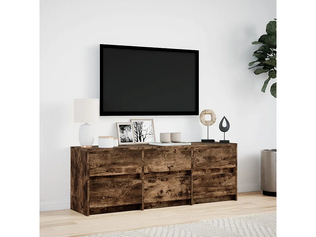 Tv-meubel met LED 140x34x50 cm bewerkt hout gerookt eikenkleur