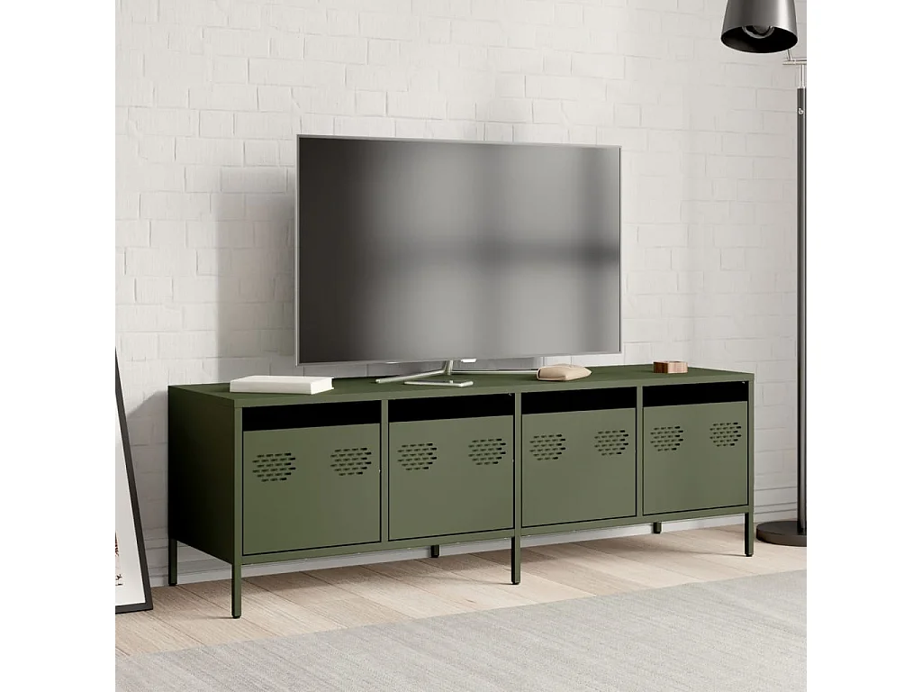 Tv-meubel 135x39x43,5 cm koudgewalstukkenstaal olijfgroen