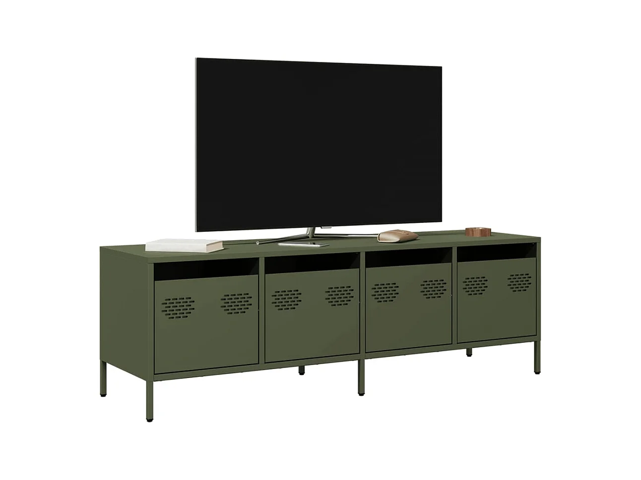 Meuble TV vert olive 135x39x43,5 cm acier laminé à froid