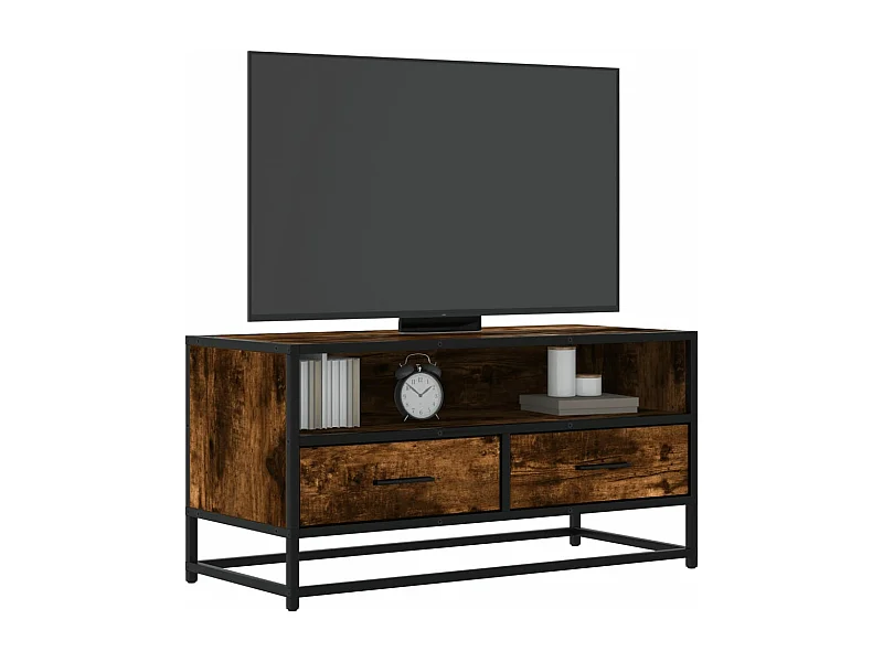 Meuble TV chêne fumé 80x34,5x40 cm bois d'ingénierie et métal