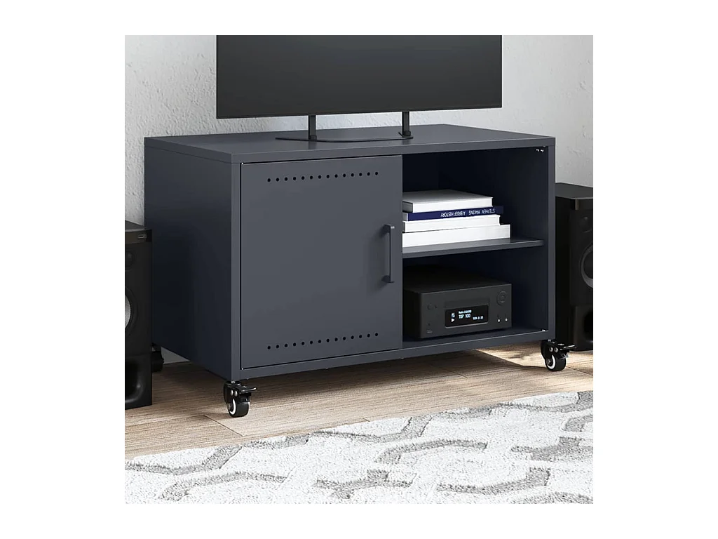 Meuble TV anthracite 68x39x43,5 cm acier laminé à froid