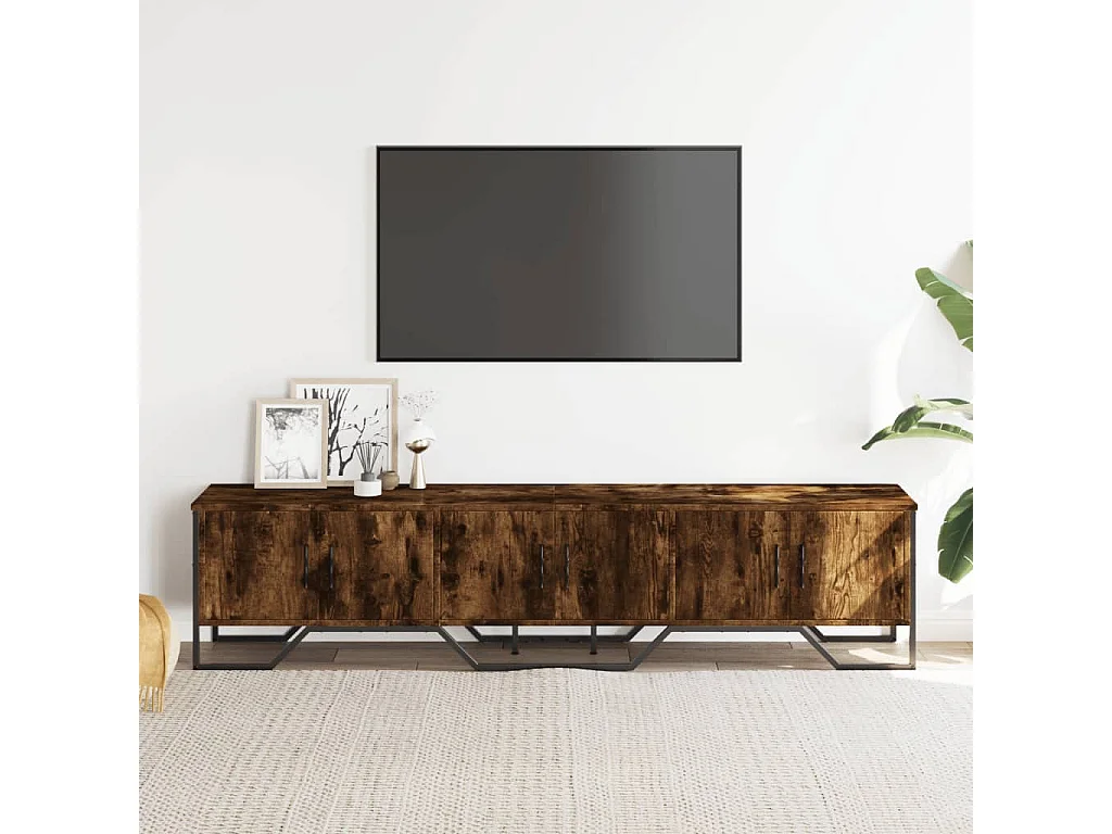 Meuble TV chêne fumé 180x34x41 cm bois d'ingénierie