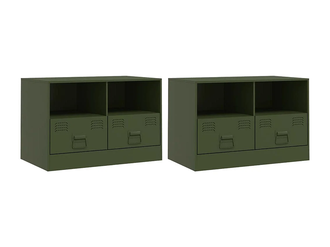 Meubles TV 2 pièces vert olive 67x39x44 cm acier