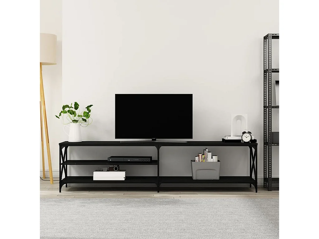 Meuble TV noir 200x40x50 cm bois d'ingénierie et métal
