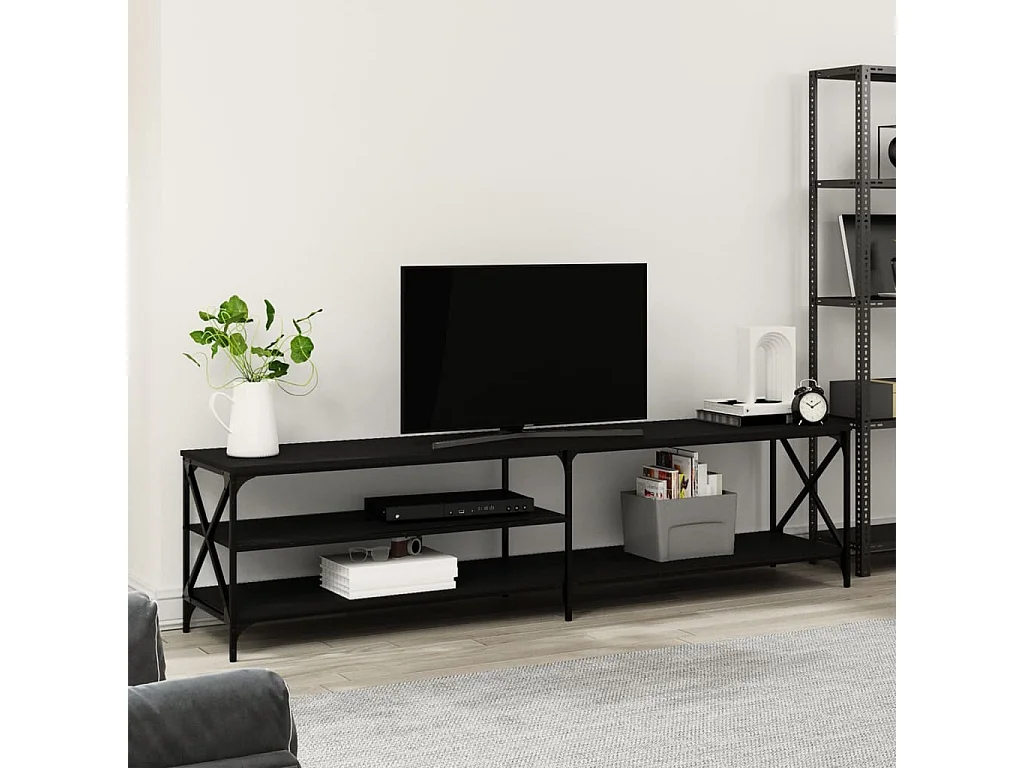 Meuble TV noir 200x40x50 cm bois d'ingénierie et métal