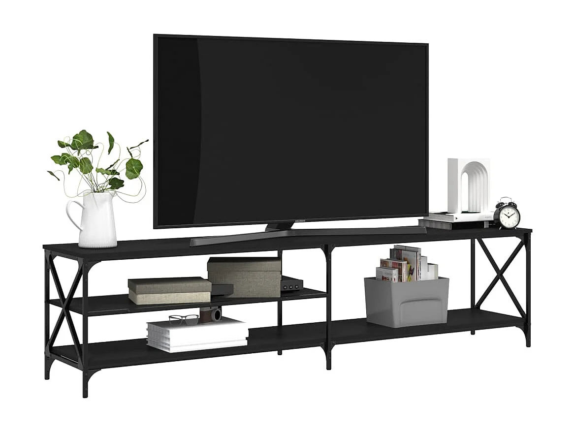 Meuble TV noir 200x40x50 cm bois d'ingénierie et métal