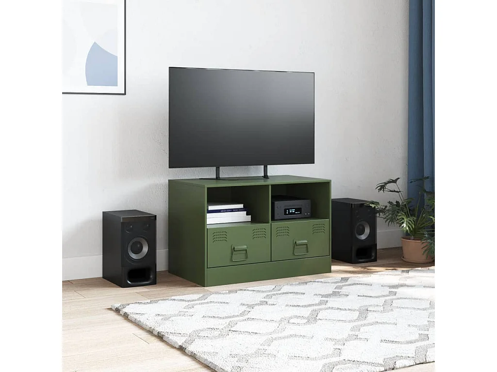 Meuble TV vert olive 67x39x44 cm acier