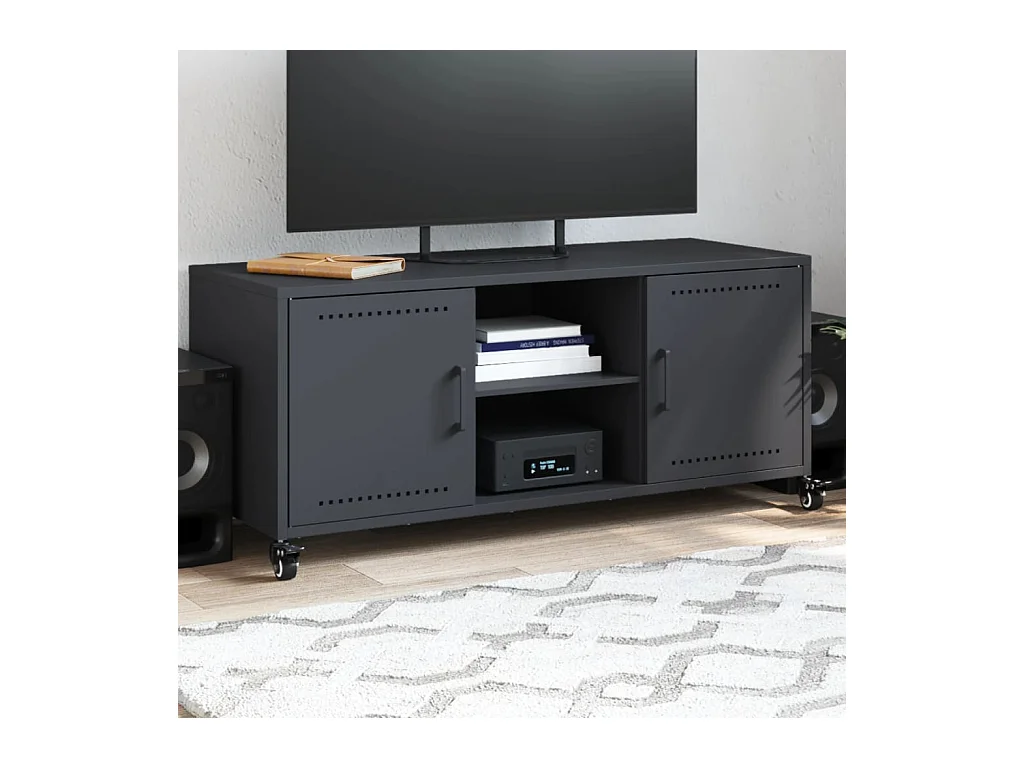 Meuble TV anthracite 100,5x39x43,5 cm acier laminé à froid