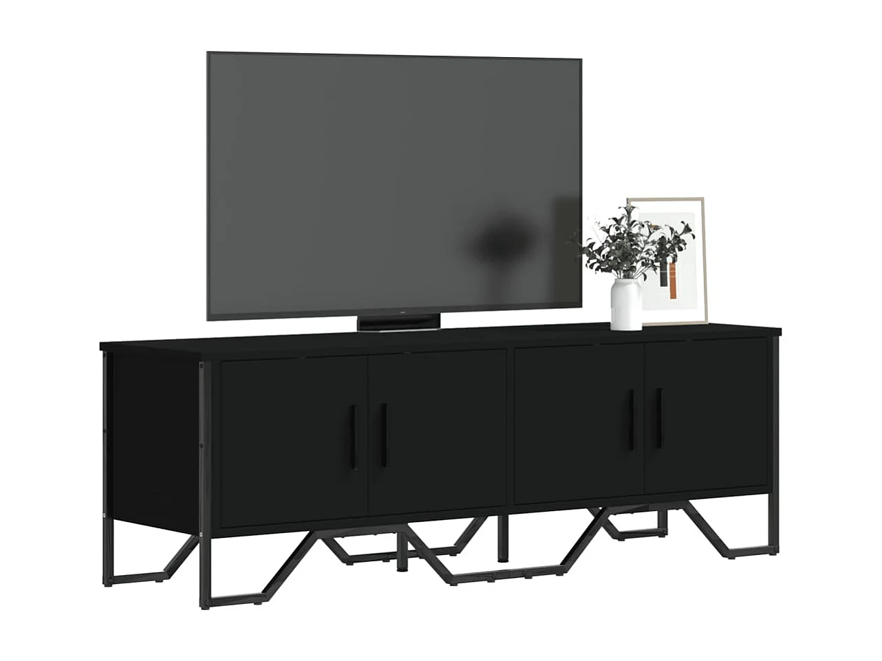 Meuble TV noir 122x34x41 cm bois d'ingénierie