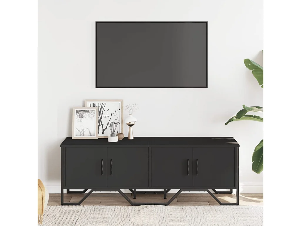 Meuble TV noir 122x34x41 cm bois d'ingénierie