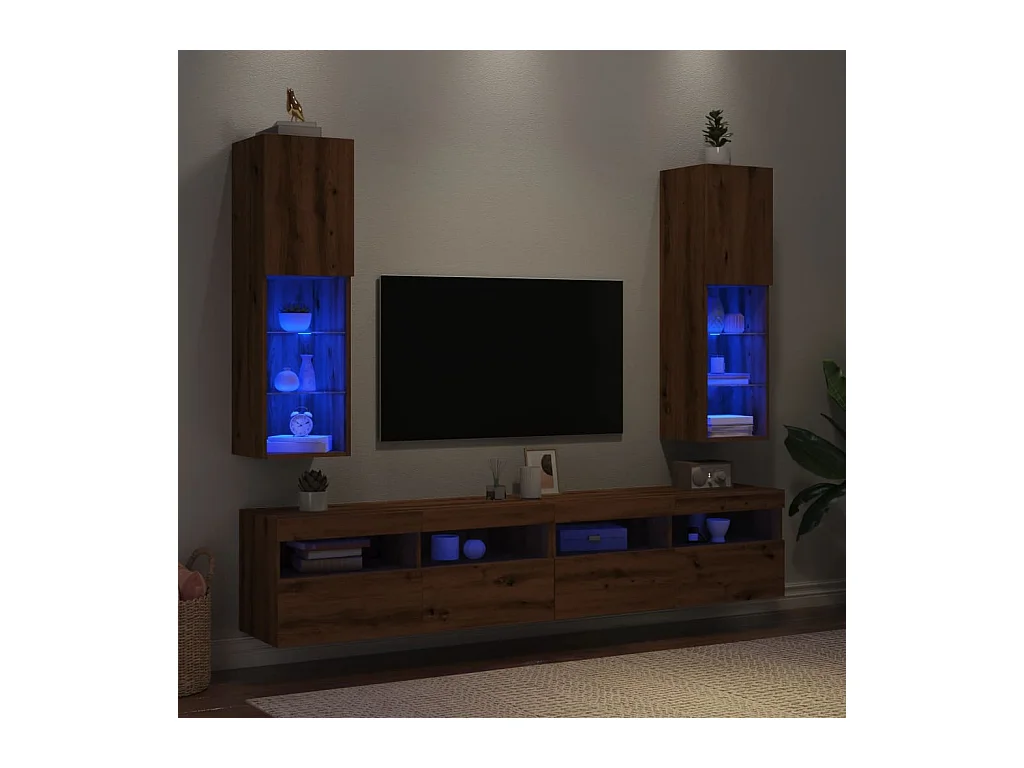 Meubles TV avec lumières LED 2pièces chêne artisanal 30,5x30x102cm