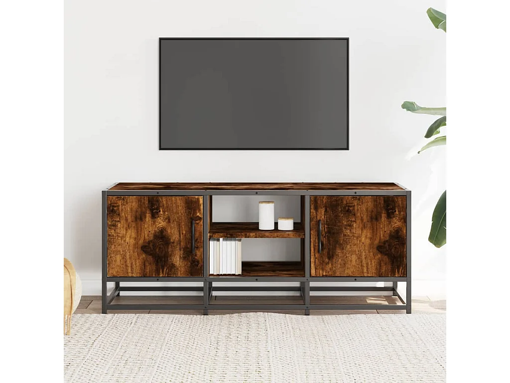 Meuble TV chêne fumé 100x35x41 cm bois d'ingénierie et métal