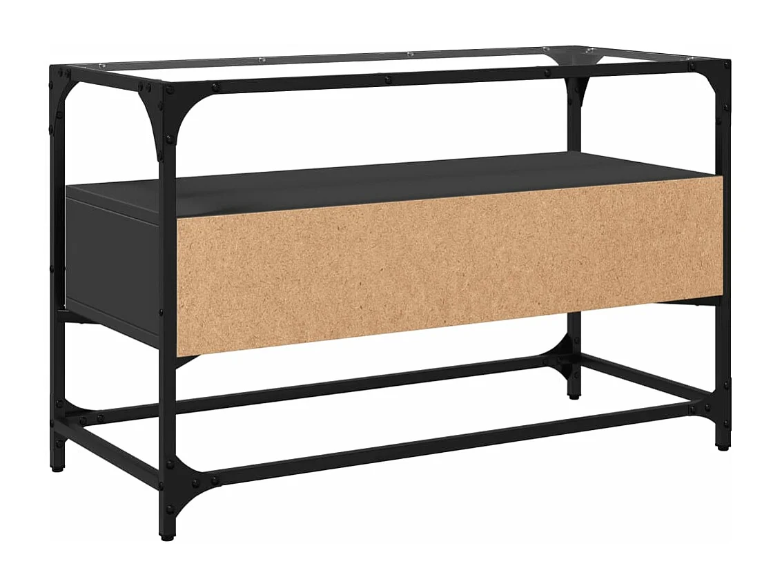 Meuble TV et dessus en verre noir 80x35x51 cm bois d'ingénierie