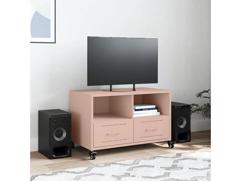 Meuble TV rose 68x39x43,5 cm acier laminé à froid