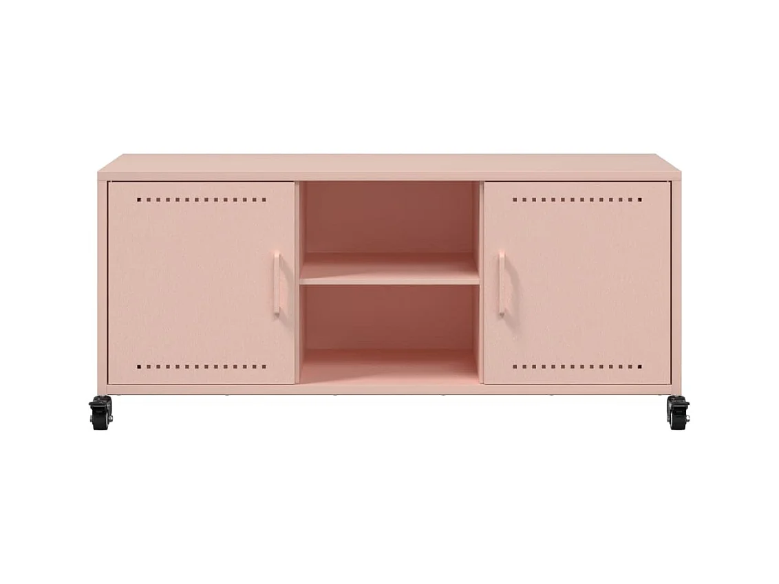 Meuble TV rose 100,5x39x43,5 cm acier laminé à froid