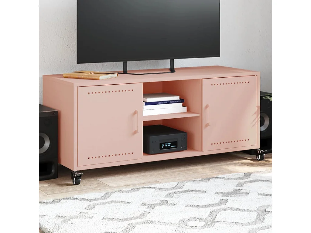 Meuble TV rose 100,5x39x43,5 cm acier laminé à froid