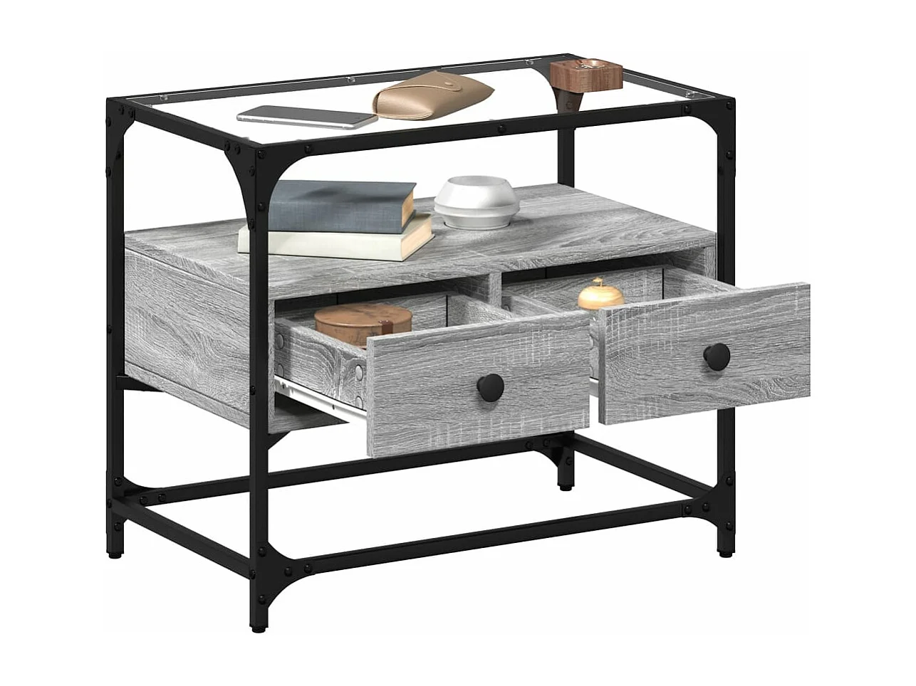 Meuble TV avec dessus en verre sonoma gris bois d'ingénierie