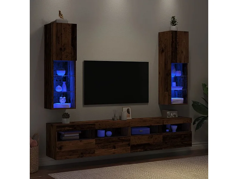 Meubles TV avec lumières LED 2 pièces vieux bois 30,5x30x102 cm