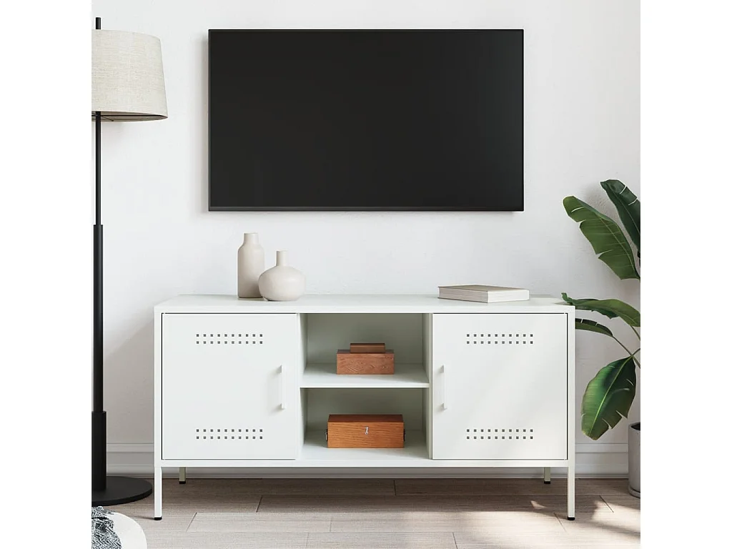 Meuble TV blanc 100,5x39x50,5 cm acier
