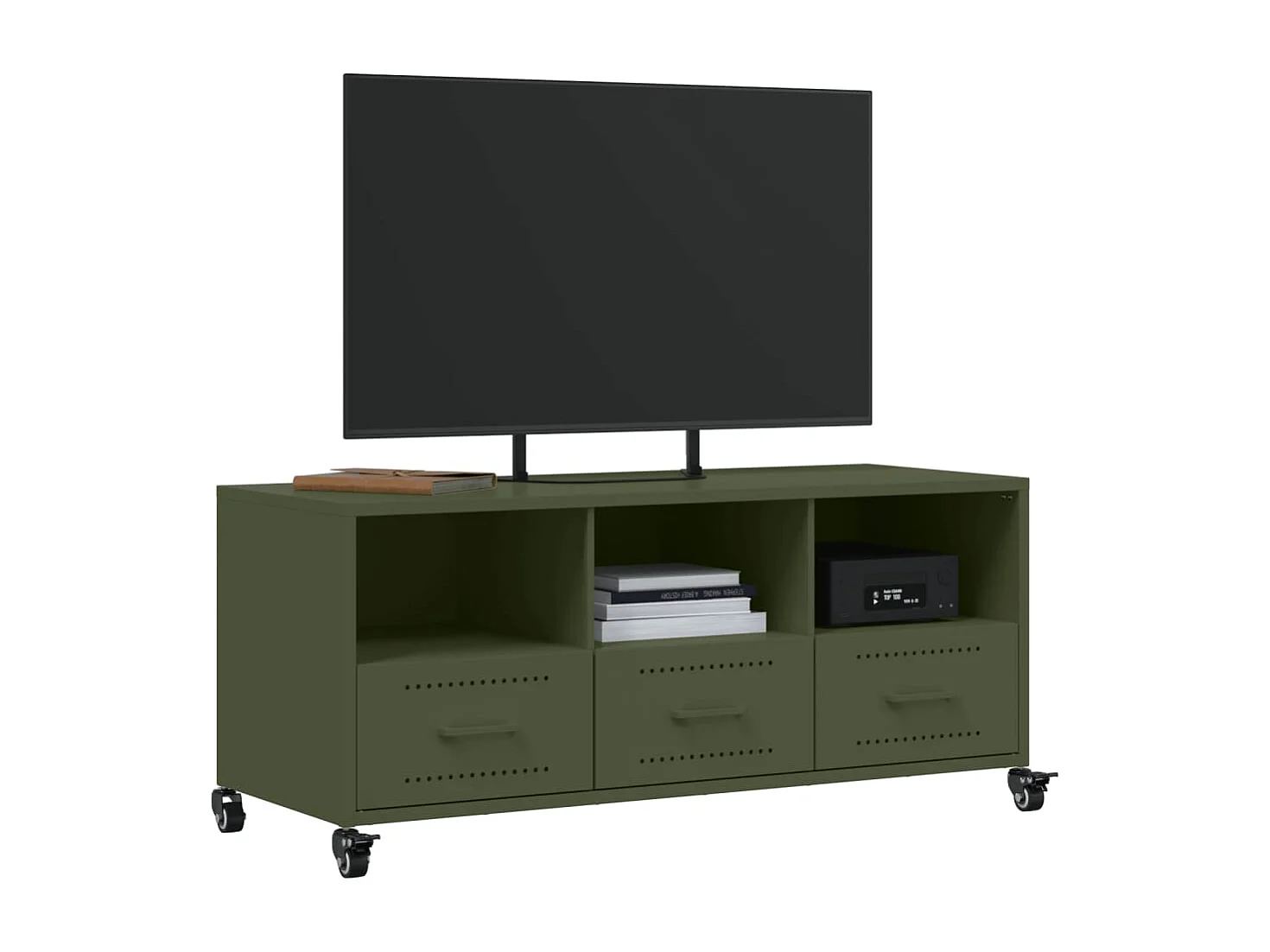 Meuble TV vert olive 100,5x39x43,5 cm acier laminé à froid