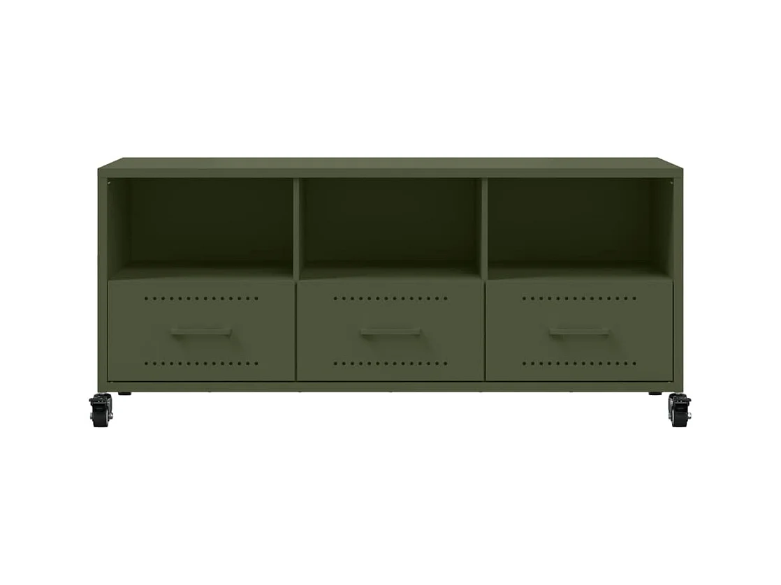 Meuble TV vert olive 100,5x39x43,5 cm acier laminé à froid