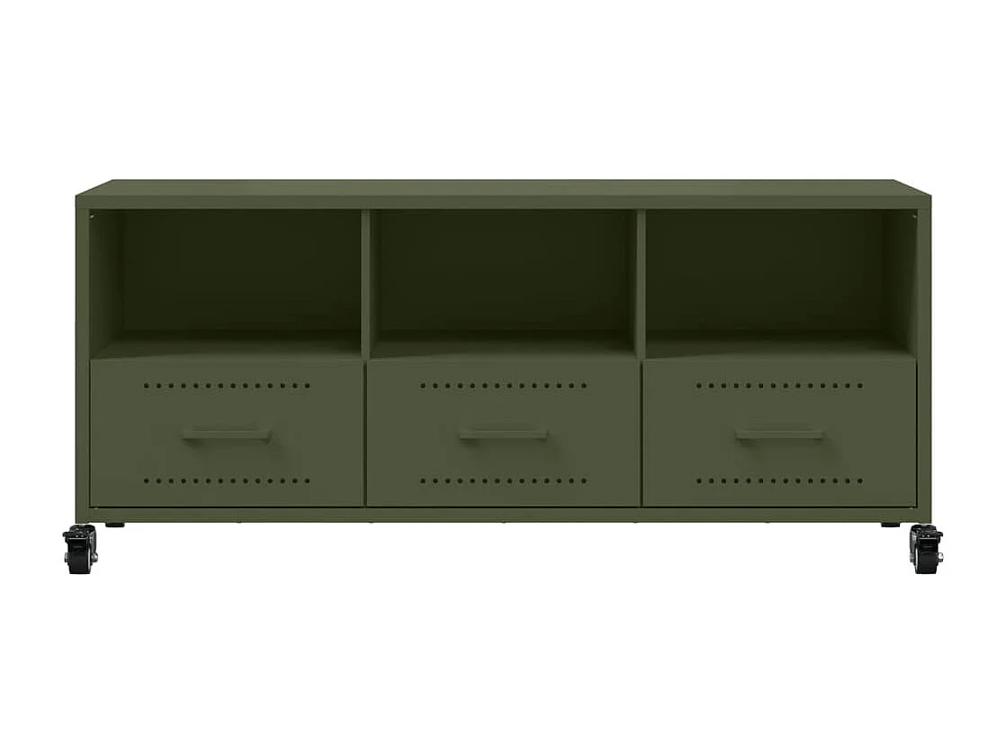Meuble TV vert olive 100,5x39x43,5 cm acier laminé à froid
