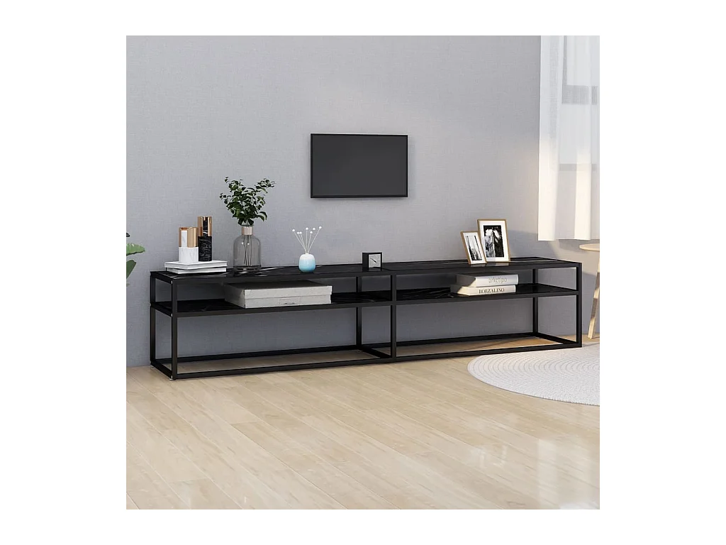 Meuble TV Marbre noir 200x40x40,5 cm Verre trempé