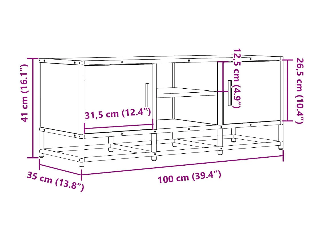 Tv-meubel 100x35x41 cm bewerkt hout metaal grijs sonoma eiken