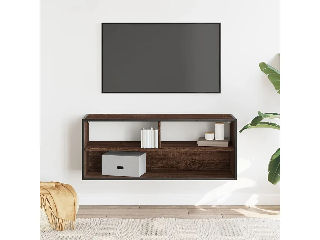 Meuble TV chêne marron 100x31x39,5cm bois d'ingénierie et métal