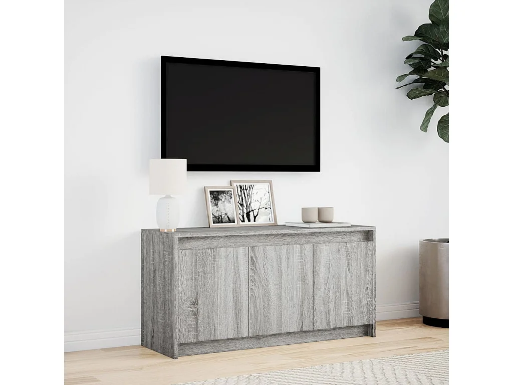 Tv-meubel met LED 100x34x50 cm bewerkt hout grijs sonoma eiken