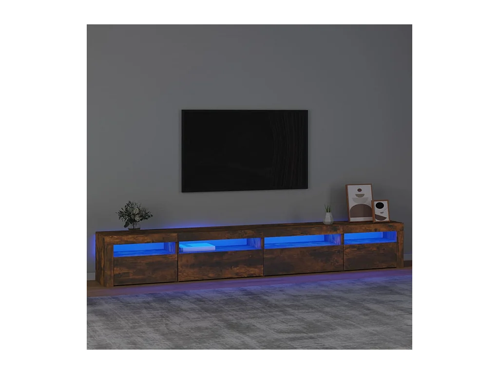 Meuble TV avec lumières LED Chêne fumé 270x35x40 cm