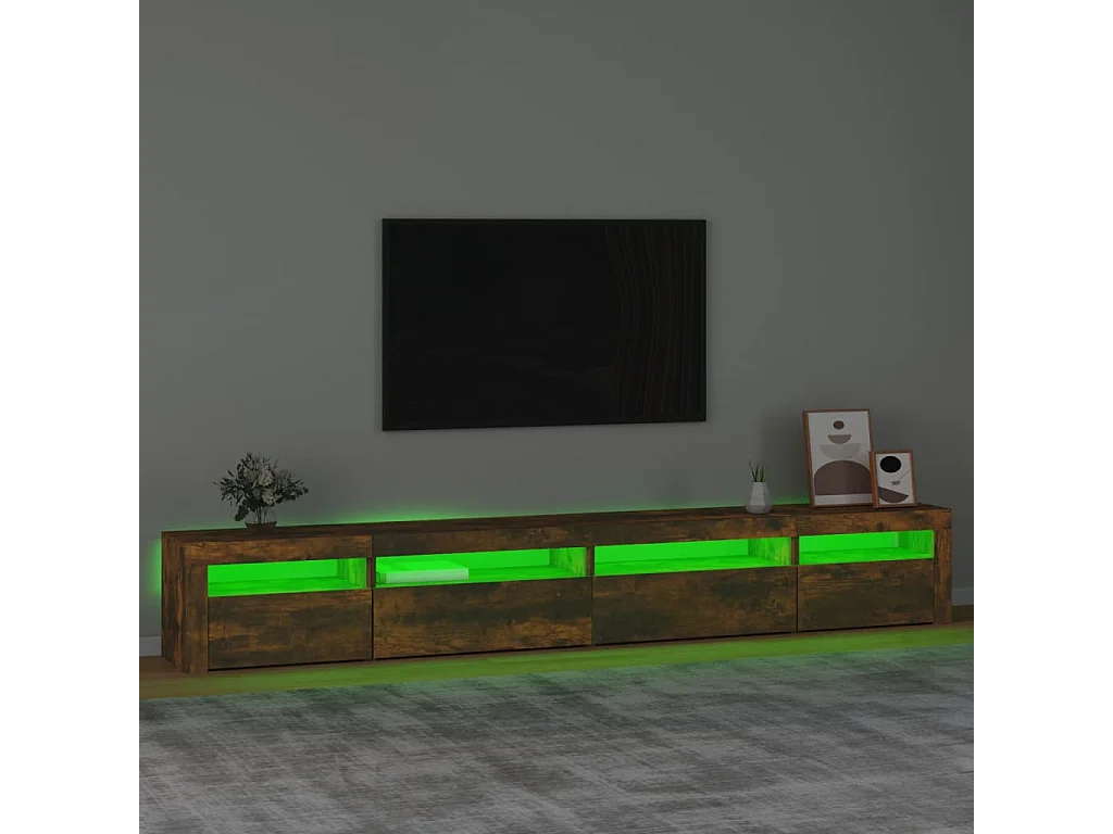 Meuble TV avec lumières LED Chêne fumé 270x35x40 cm